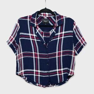 Rails Midnight White Cherry Plaid Button Down Cropped Shirt. Women’s Size Small